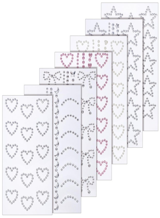 Hpmjz 7 Sheets Face Gems Stickers Self Adhesive 3D Star Heart Moon Shape Jewels Sparkly Face Rhinestone Stickers Stick on Gems Pearl Rhinestones Sticker Faces Hair Body Crafts Halloween Festival Decor - Image 1